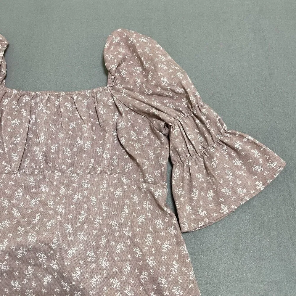 UMGEE Womens Dress LARGE Floral Babydoll Smocked Bell Sleeve Prairie Flirty Cute